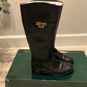 Tory Burch JOANNA Riding Boot Tumbled Leather in Black size 10